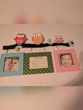 Owl Branch Hanging Photo Frame Trio - Pink, Blue, Green 20x11